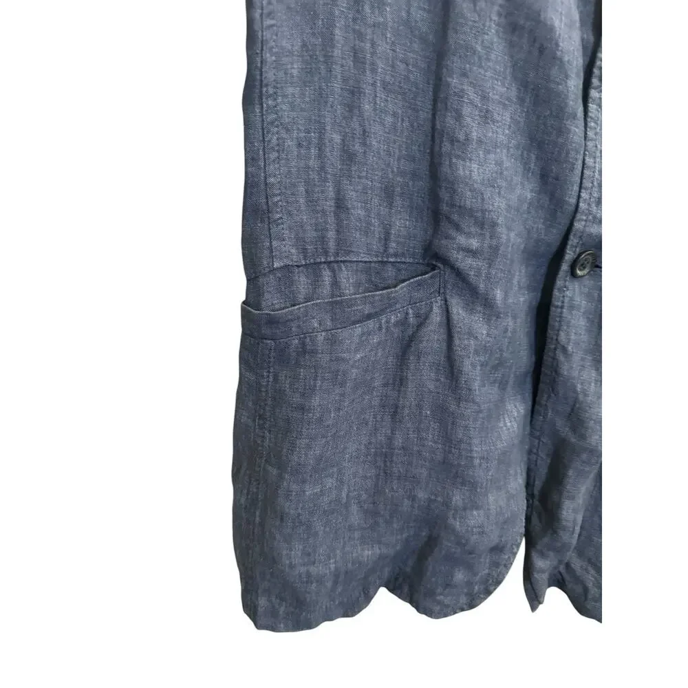 Canali Blazer Mens 40 L (50 EU) Blue Linen Sportswear Unlined Sport Coat Jacket